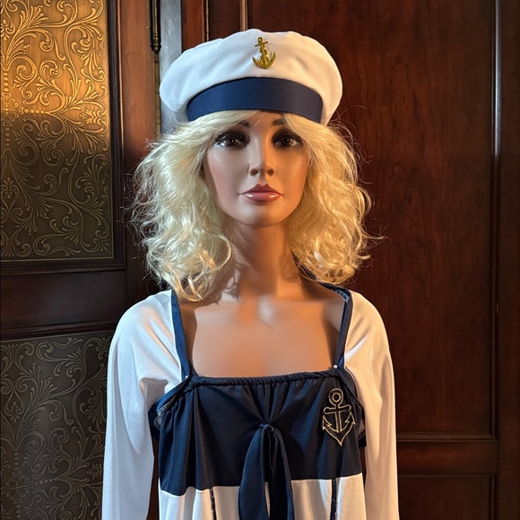 Nautical Navy and White Sailor Dress with Hat, jacket and stockings. Size S/M - Picture 2 of 10
